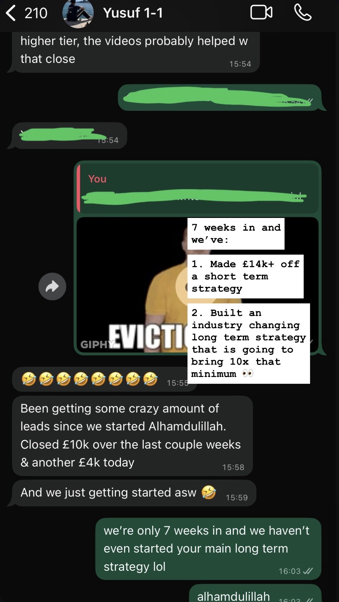 Yusuf — £14K in 7 weeks chat proof